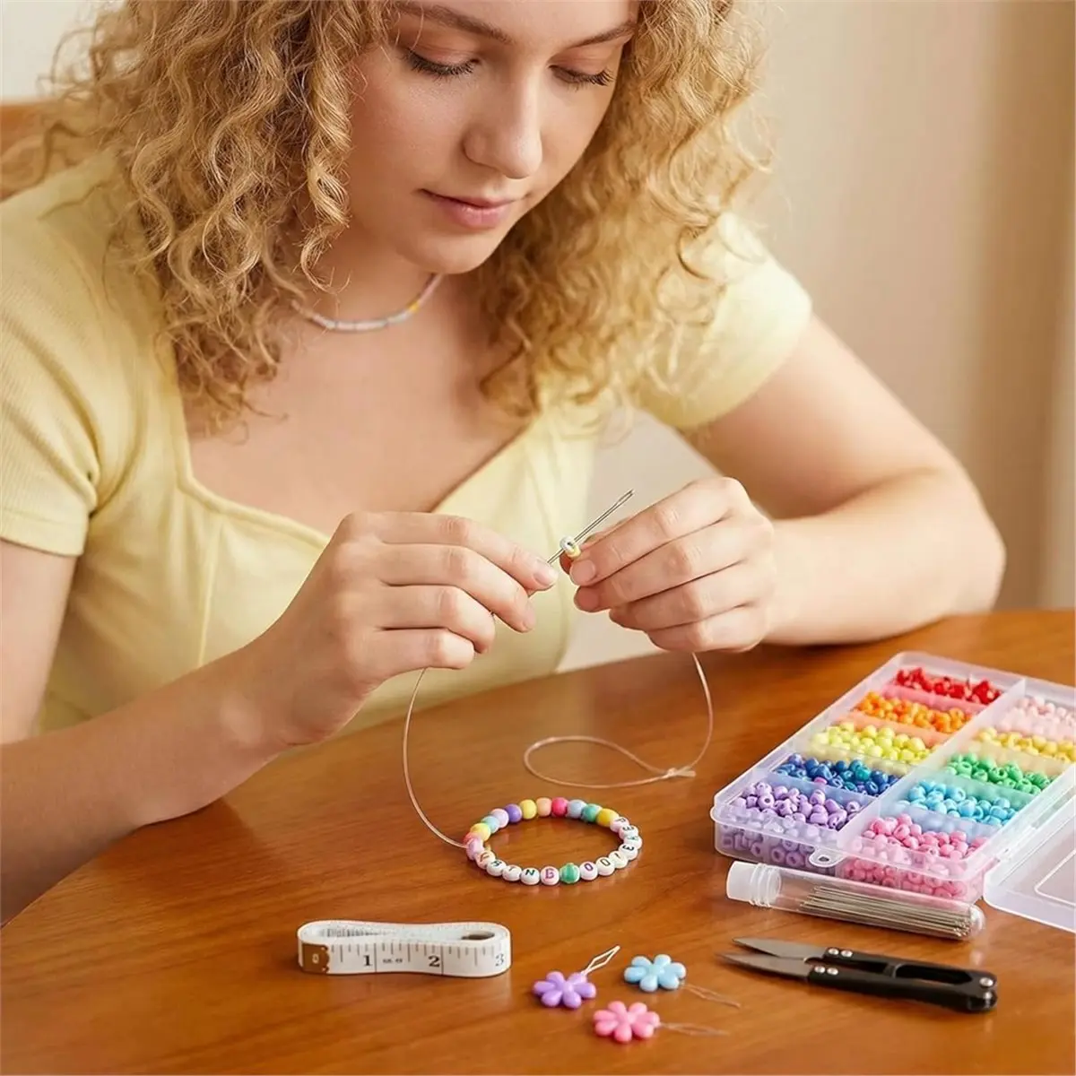 68 Pcs Beading Set, Size 10 Long Straight Beading with Scissors and Threader, for Jewelry Making, Beads, Embroidery