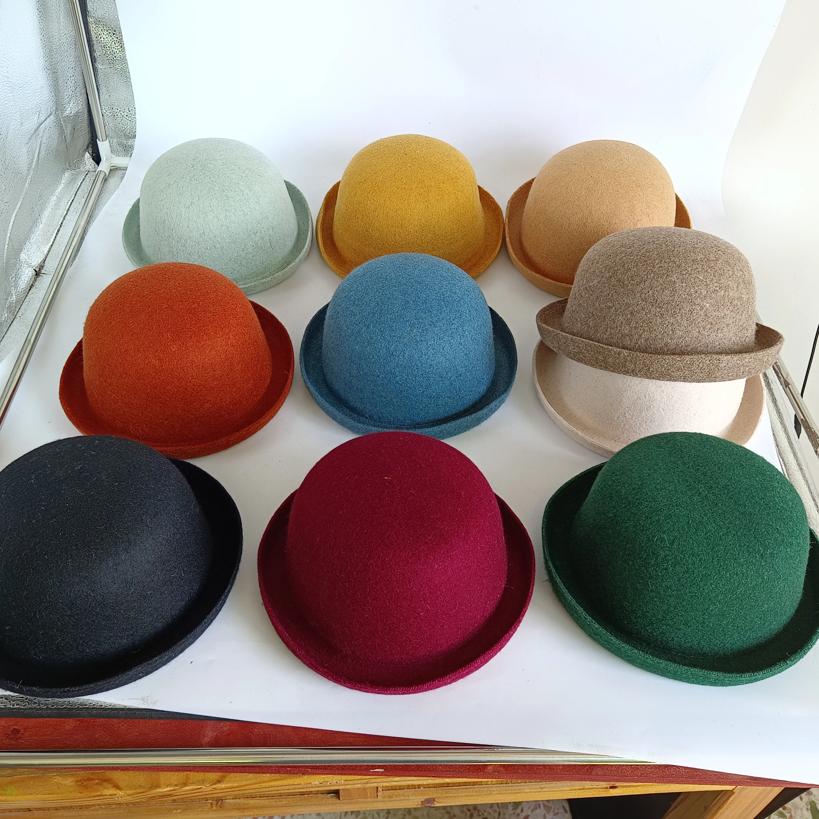 Autumn and winter 100% round top hat Japanese JK uniform small round hat fisherman hat curled brim hat