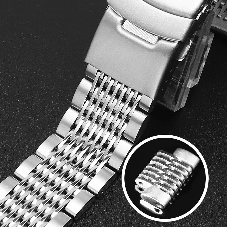 Cinturino per orologio in acciaio inossidabile massiccio per cinturini in rete per immersione Seiko Fibbia deployante Bracciale da lavoro lucido spazzolato 18/20/22/24mm