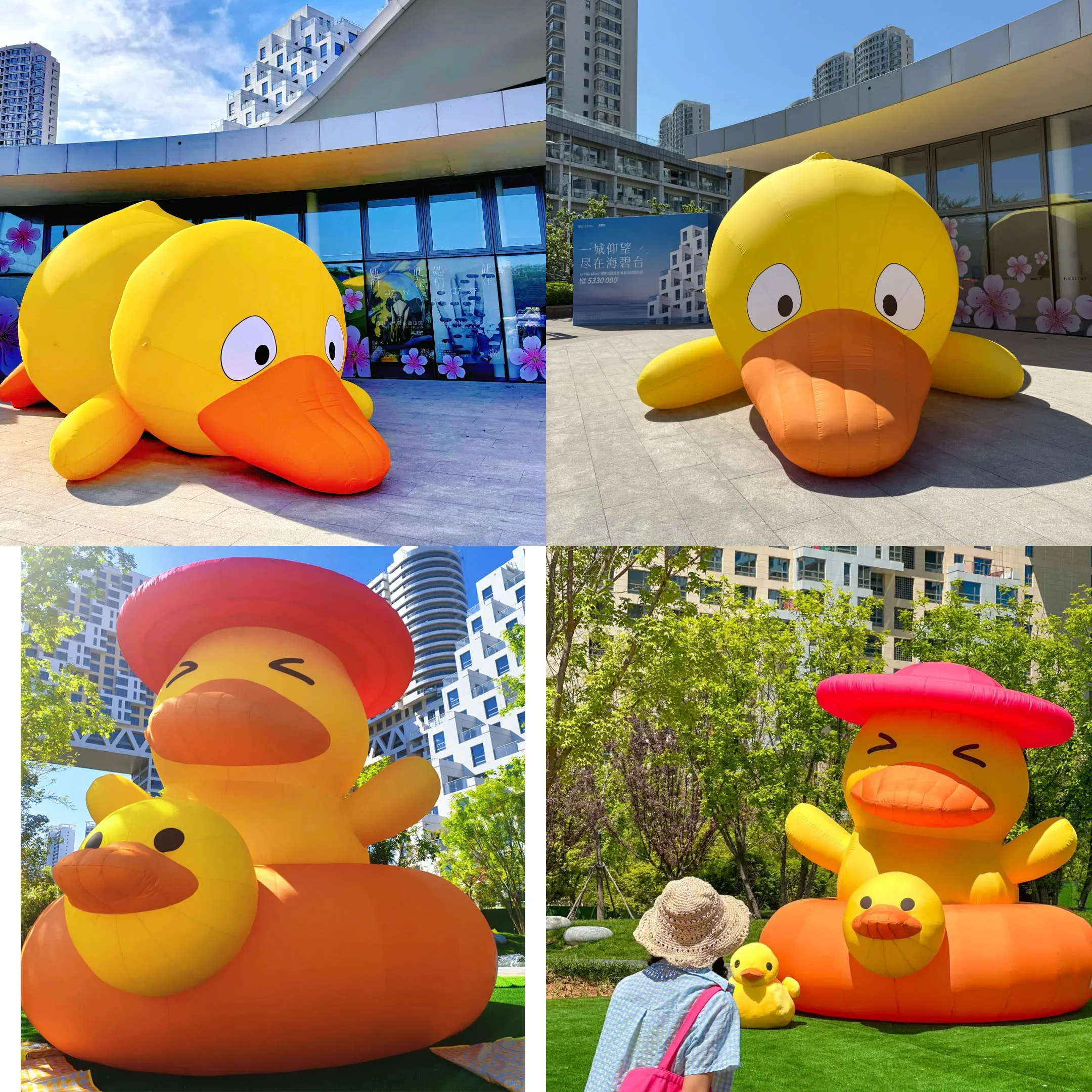 

Гигантская надувная утка, воздушная мультяшная утка, спасательное кольцо, милый 3D талисман с животными, уличное украшение, реквизит для рекламы событий