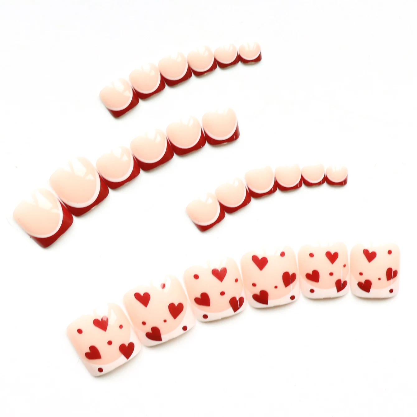 24 pezzi Migliora il tuo look con set di dita finte a forma di cuore rosso con bordi rosa 1 lima per unghie e 1 kit di adesivi per colla per unghie