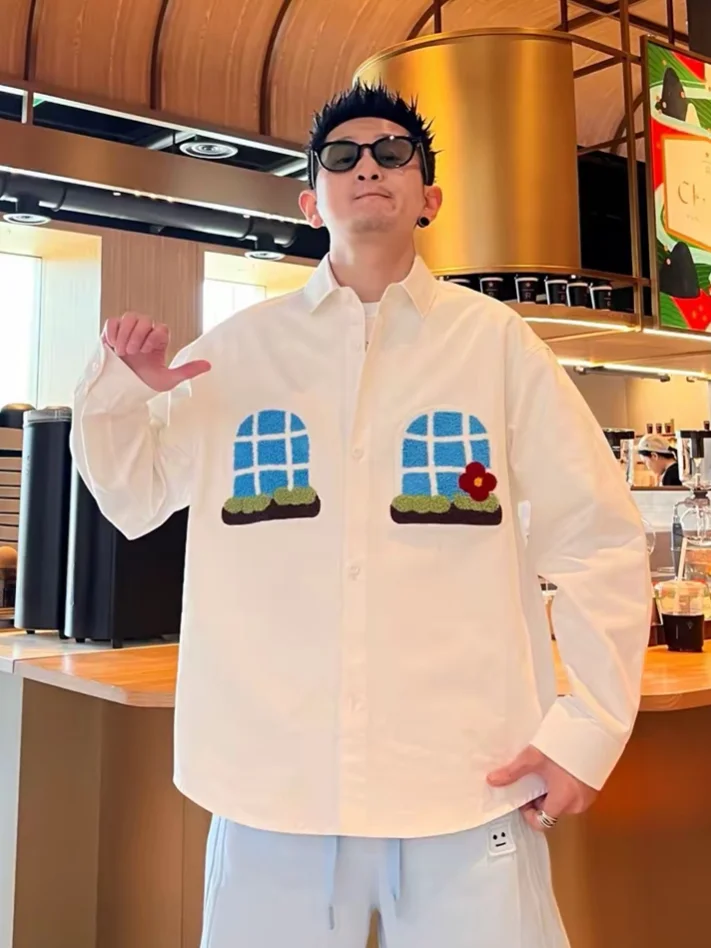 Spring New Men's Fashionable Loose Long Sleeve Shirt Jacket High Street Style Personality Artistic Wind Upper Apparel
