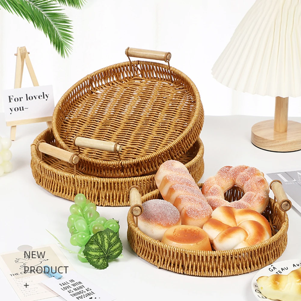 Artisanal Woven Rattan Serving Tray Multipurpose Tea And Snack Presentation Platter Bread Food Rattan Storage Basket Decoration