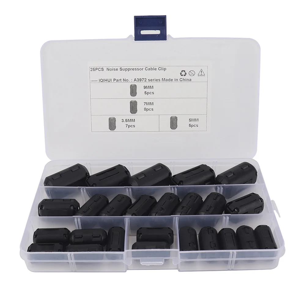 25Pcs Ferrite Core Cord Ring Clamp Kit Choke Bead RFI EMI Noise Suppressor Magnetic Filter Clip On Ferrite Cable Connector Clamp