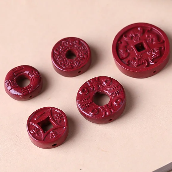 5A Natural Cinnabar Coin Safety Knot Necklace Pendant Zinnober Genuine Vermilion DIY Jewelry Material