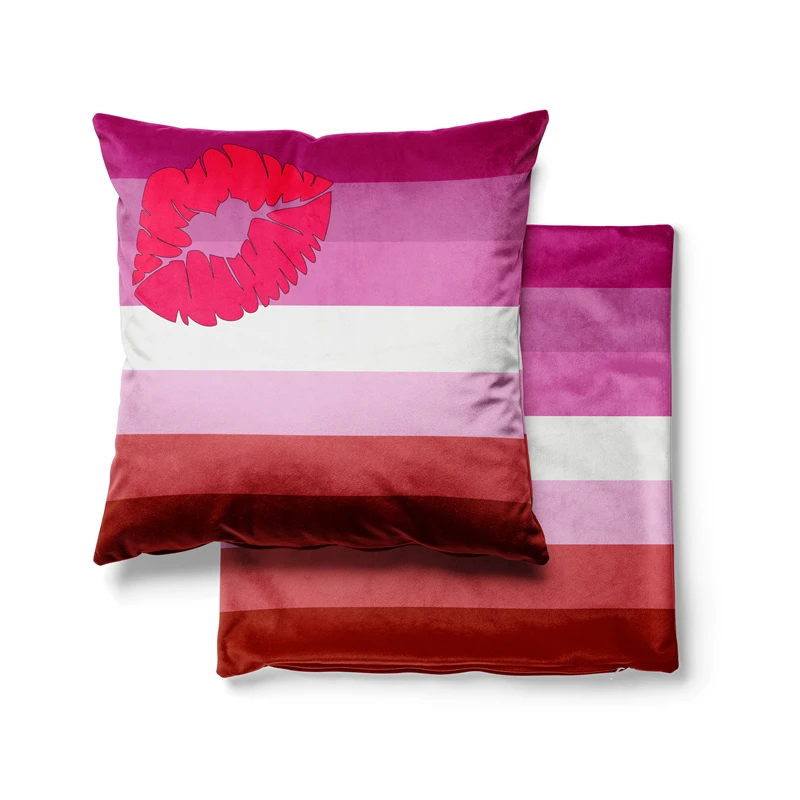 Gaslight Gatekeep Girlboss Kiss Lipstick Lesbian Pride Flag Throw Pillow Covers Cushion Cases Pillowcases for Sofa 45cm x 45cm