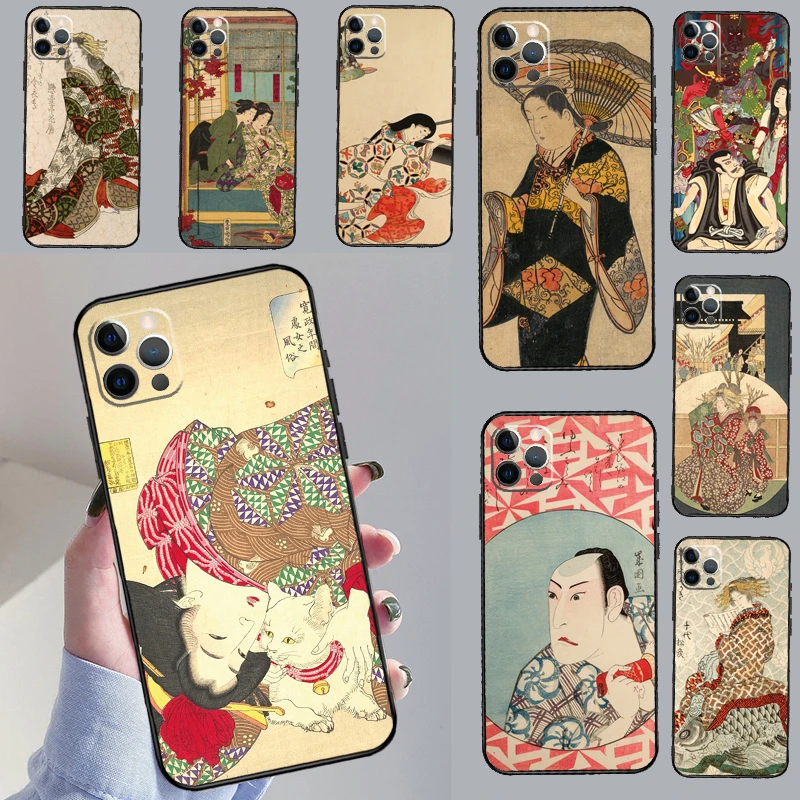 Etui na telefon Geisha Teasing the Cat do iPhone'a 16 11 12 13 14 15 Pro Max Mini X XR XS Max Plus Cover Coque