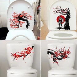 M712 Classical ink Painting Plum Blossom Tree Creative Toilet Stickers Toilet Lid WC Door Sticker Removable Decor Household