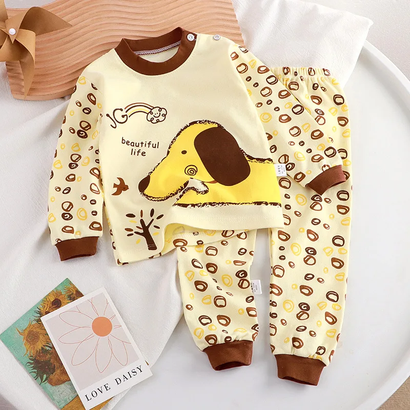 1-8 Years Cartoon Sets Toddler Casual Trendy O-neck T-shirt Trousers Boys Thin Cotton Loose Suit Puppy Printing Home Clothes