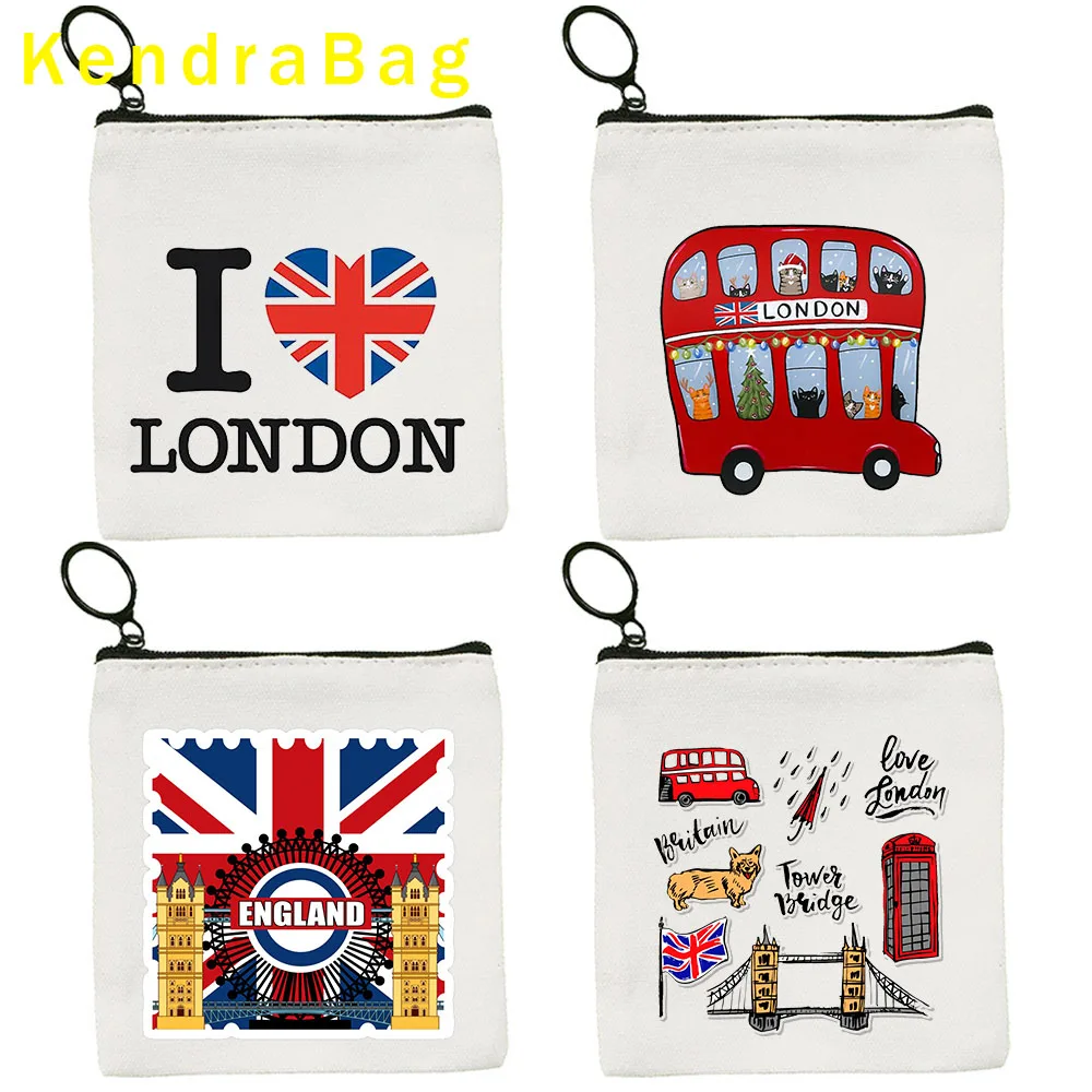 Mapa de la bandera de Inglaterra de Londres, autobús del Reino Unido, puente Big Ben, cabina telefónica, monedero, bolsas de lona, bolsa de algodón, billetera bonita, regalos