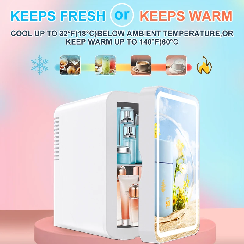 6L Mirror Beauty Makeup Refrigerator Skin Cosmetics Skin Care Mask Hot and Cold Storage Portable LED Mini Refrigerator