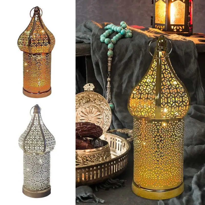 

Metallic Moroccan Desk Lamp Home Decoration DIY LED Decorative Lantern Ornament Eid Mubarak Ramadan Kareem Wedding Party Gift