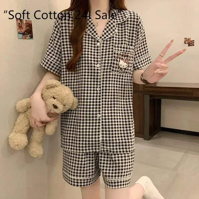 

2025 new summer Hello Kitty pajamas pure cotton two-piece set of short-sleeved shorts cute Hello Kitty comfortable loungewear