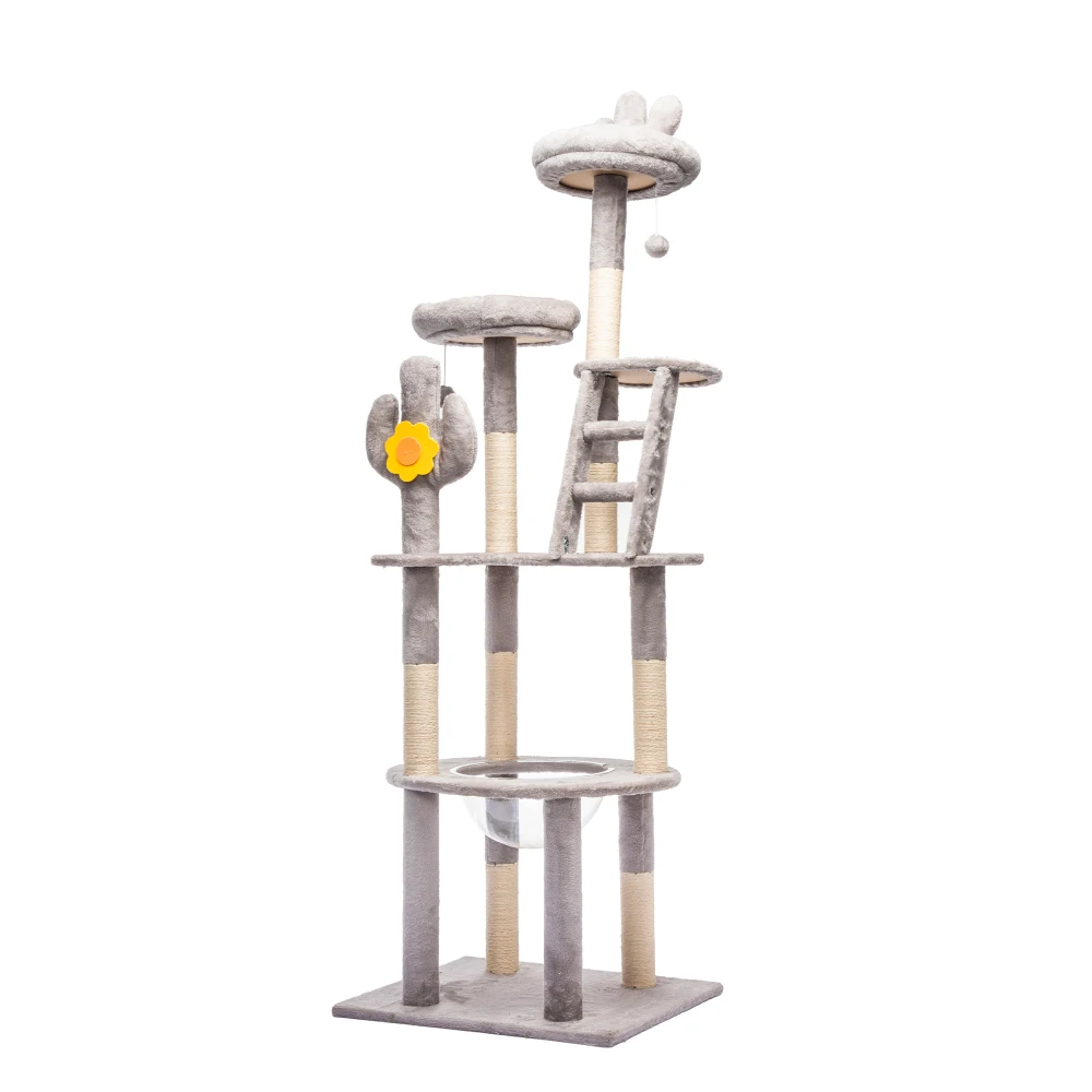 72" Tall Cactus Cat Tower Featuring Clear View Capsule, Durable Sisal Scratching Posts, Cozy Plush Platforms, and Built-in Interactive Toys – Perfect for Indoor Kittens & Big Cats