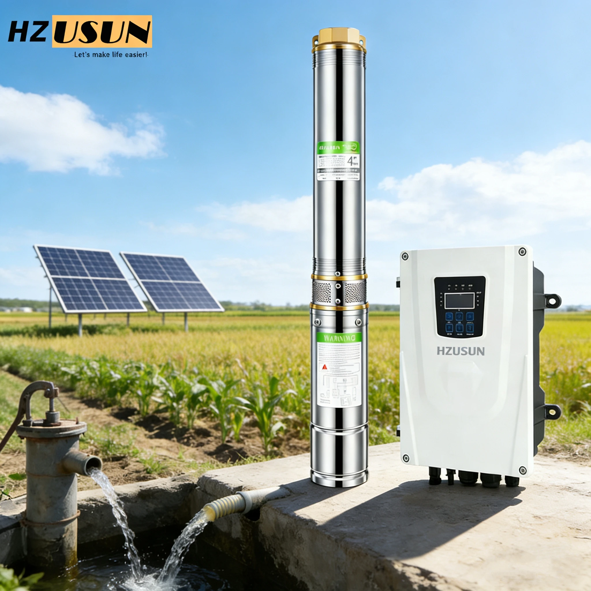 High Volume Solar Panel Electric AC DC Submersible Sprayer Shallow Well Water Pumps 4'' 2 Inch Outlet Off Grid Agriculture Pump