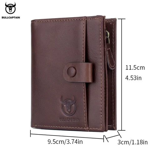 Imagen 2 del producto Cartera BULLCAPTAIN RFID para hombre, monedero de cuero para hombre, cartera con cremallera, tarjetero, monedero, tarjetero