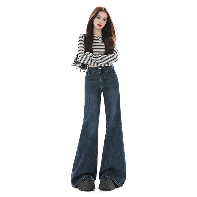 American Loose Slightly Flared Women's Jeans Women Spring Autumn High Waist Dragging Trousers Vintage Y2K Korean Denim Pants