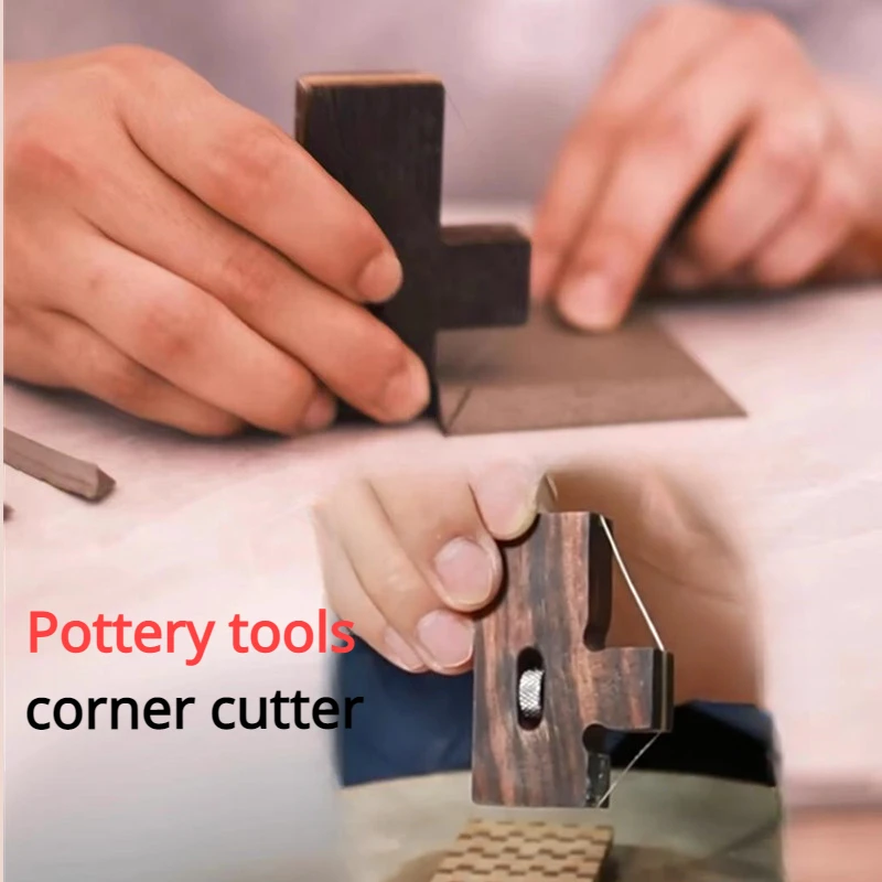 Pottery Tools Corner Cutter Stainless Steel Wire Wooden Handle Oblique Angle T-type Cut DIY Ceramic Mud Sculpture Crockery Tool