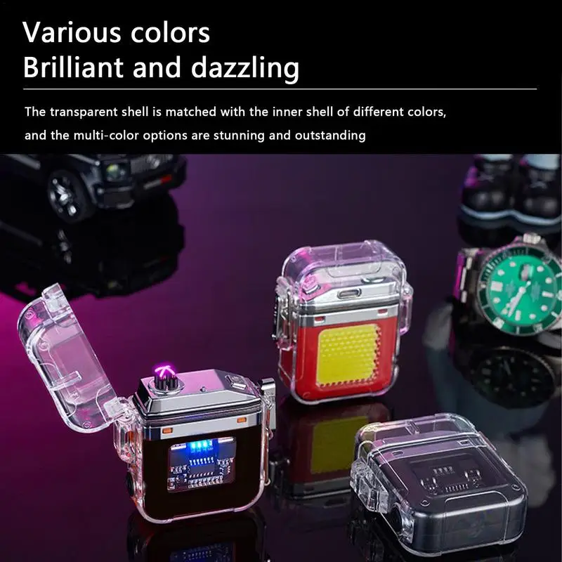 Dual Arc Plasma Waterproof Lighter Watch Transparent Rechargeable USB Flashlight Windproof Lighter Cigarette Accessories