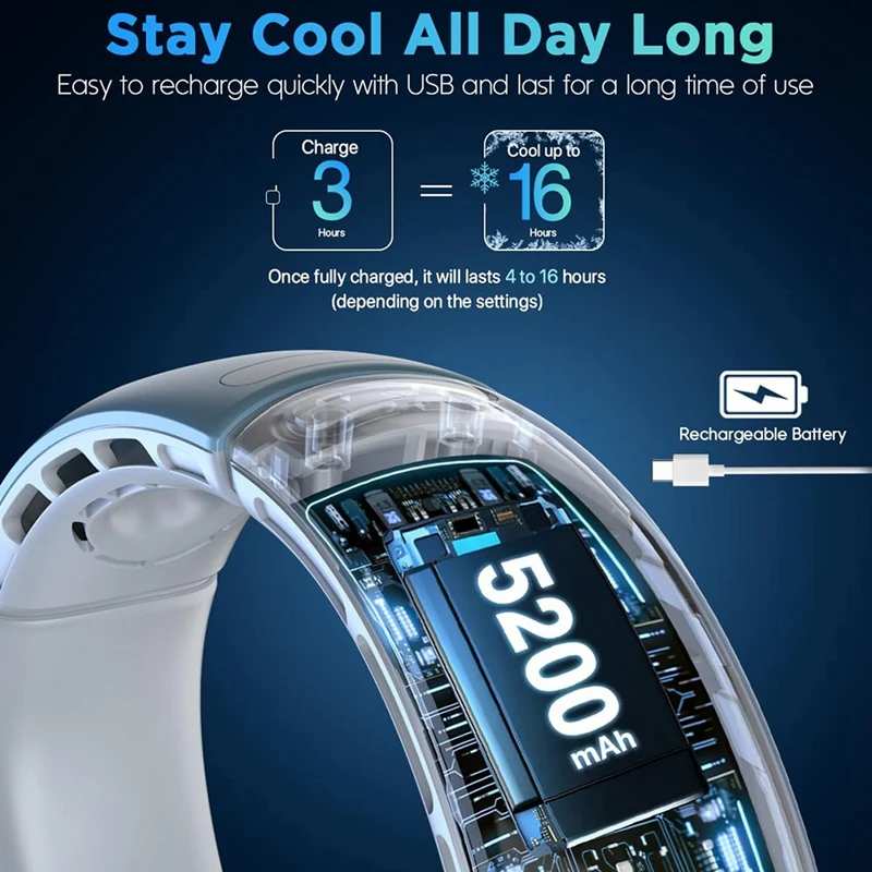 Neck Fan, Hands Free Bladeless Neck Fans Portable Rechargeable, 360° Cooling Neck Fan, For Travel, Outdoor