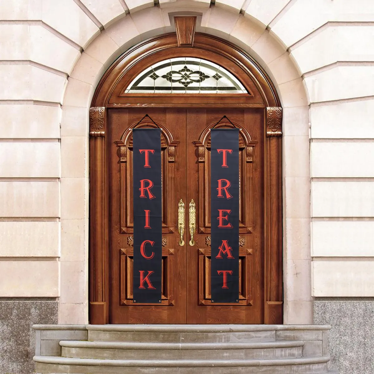 

Пара черных тематических штор для двери на Хэллоуин с баннером «Сладость или испытание» для декора входной двери, фона для фотозоны, танцев