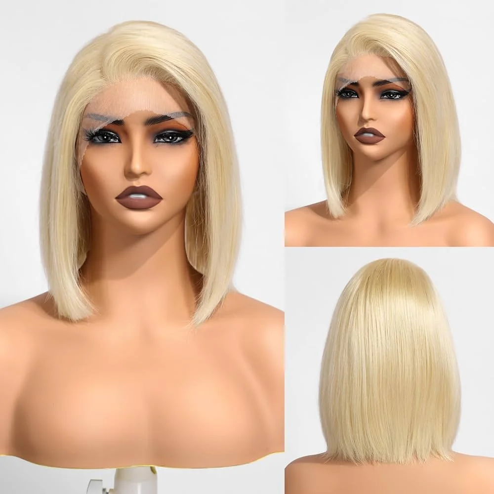 613 بوب شعر مستعار شعر الإنسان 13X4 الدانتيل الجبهة بوب شعر مستعار شعر الإنسان 200% مستقيم شقراء بوب شعر مستعار شعر الإنسان قبل قطعها مع شعر الطفل