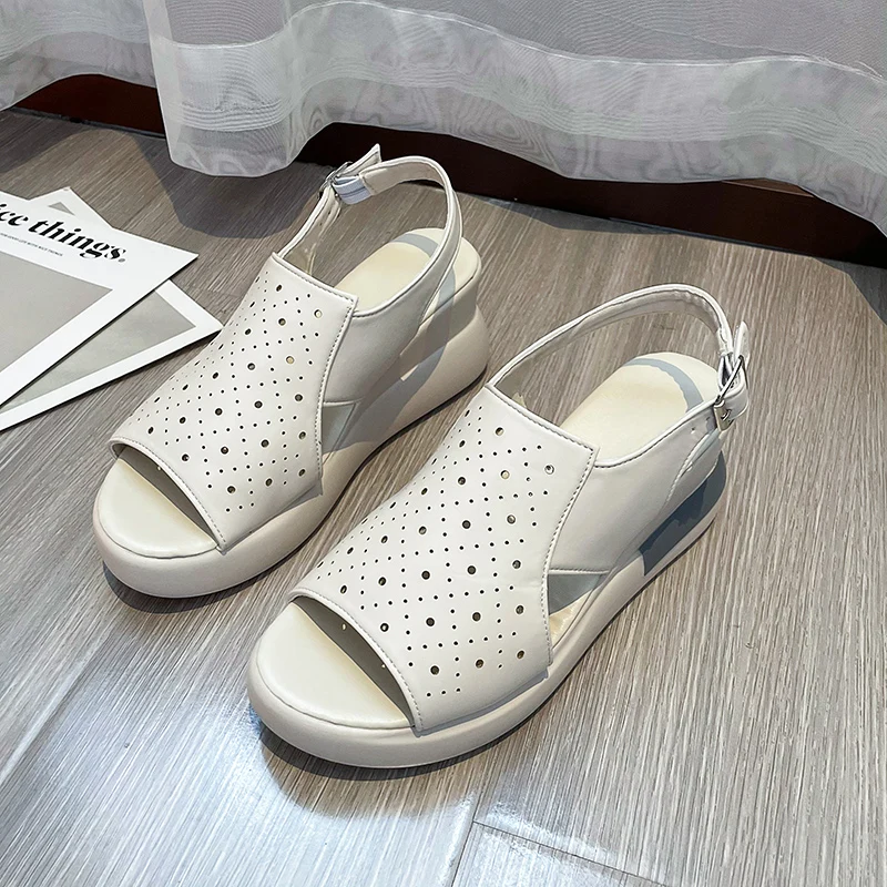 Summer Wedge Platform Sandals Women Fashion Retro Beach Shoes Black Ladies Casual Peep Toe Soft Comfortable Sandalias De Mujer