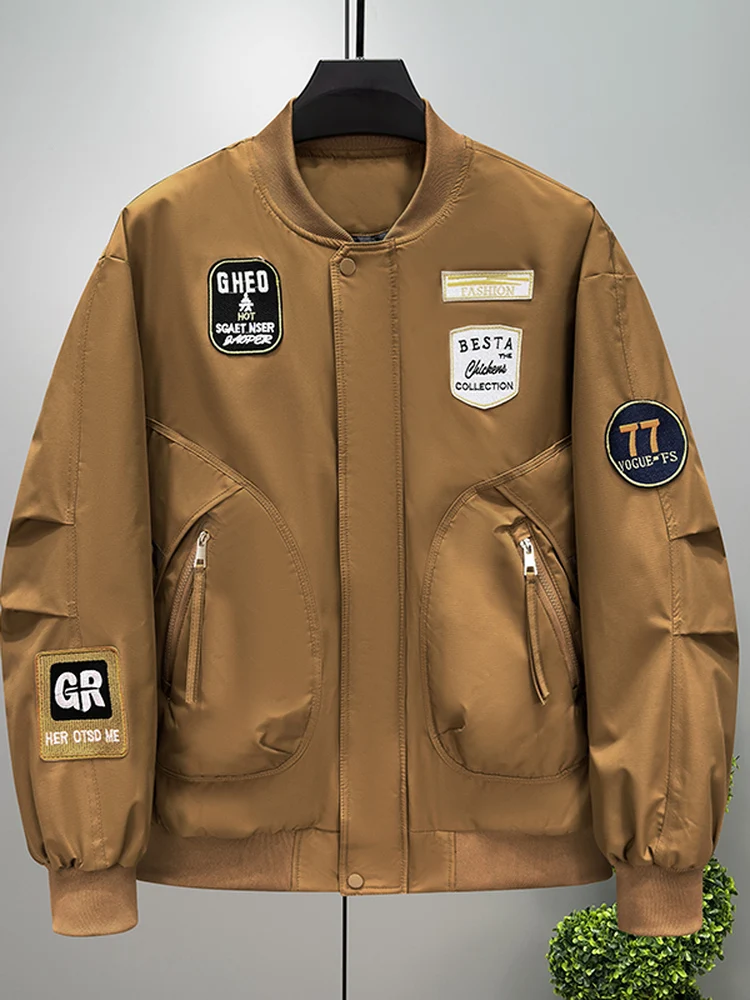 

Extra Large Size Men's Cotton Jaet Baseball Collar Flight Thiened Winter Casual Wear Warm Long Sve Zipper Closure Coat