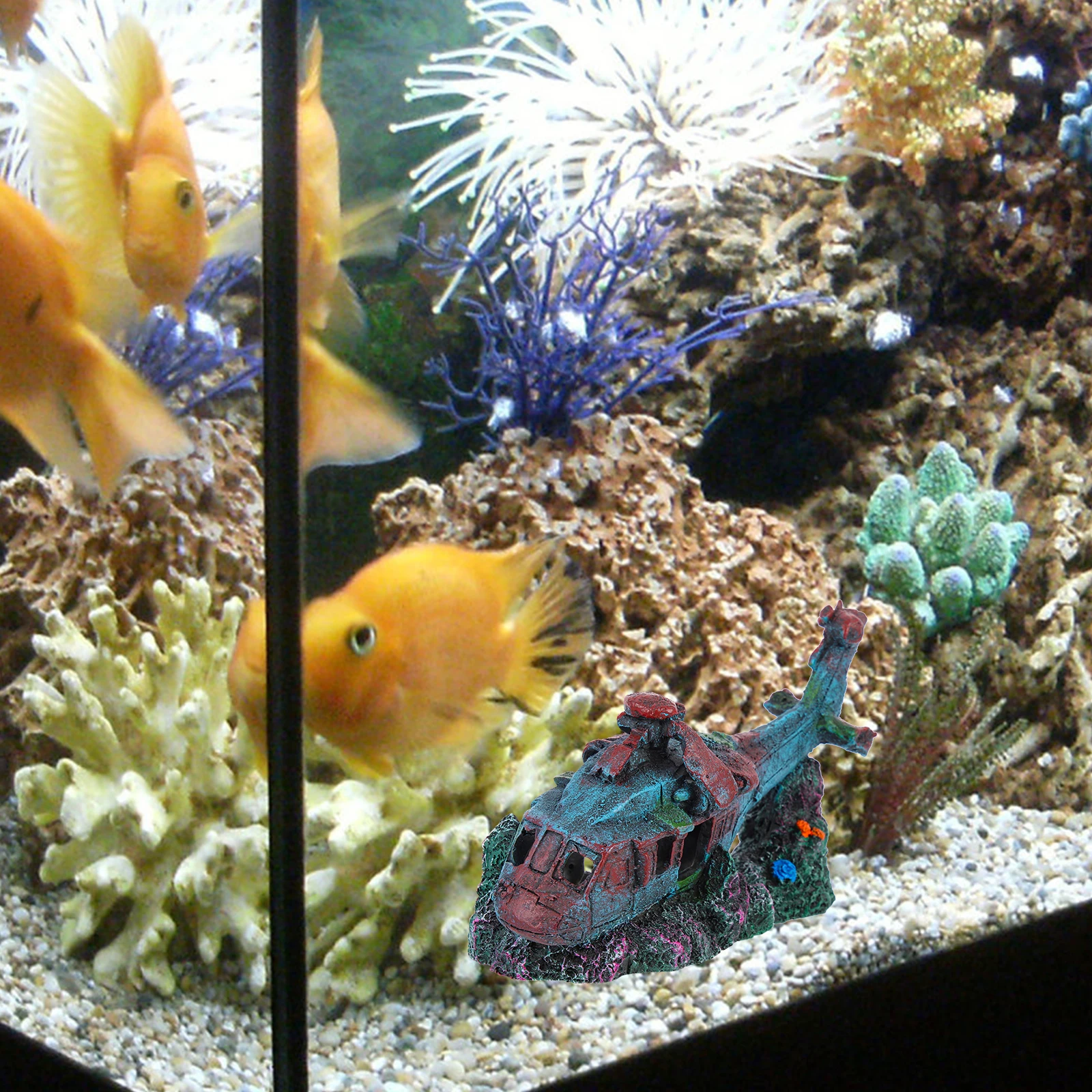 

Large Resin Fighter Wreckage Statue Decor Aquarium Ornament Fish Tank Scenery Decoration Durable Lifelike Resin Fighter Decor