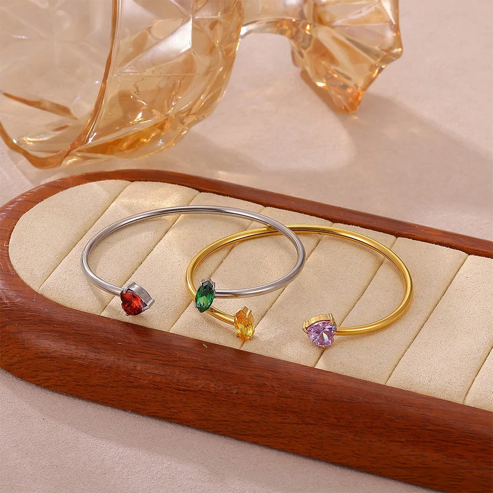 Custom Birthstone Cuff Bangle Mother Bracelet, Personalized