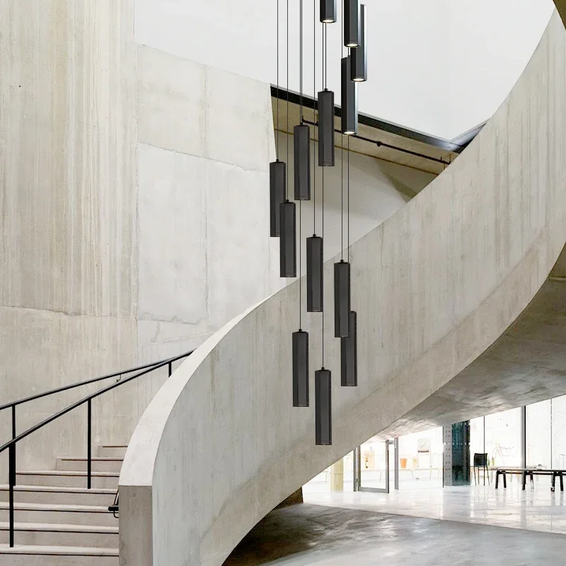 

Villa Hardware Pendant Light Modern Stairs High Ceiling Black Led Ceiling Hanging Lamp Nordic Staircase Chandelier