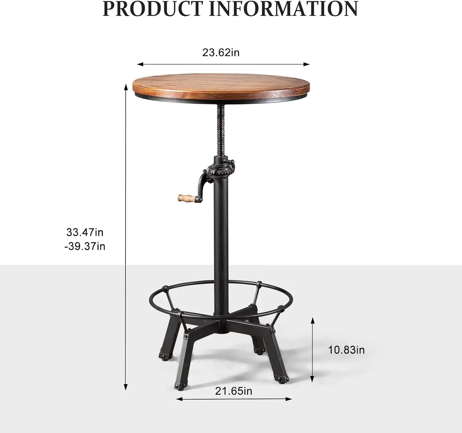 33.5-39.4 Inch Tall Industrial Bar Table-Adjustable Bar Height Bistro Whiskey Pub Table-23.7