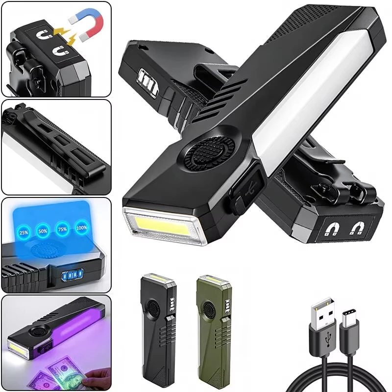 EDC Strong Light Mini Flashlight Type-C Rechargeable RGB Side Light UV Light Torch with Magnetic Pen Clip Inspection Lamp