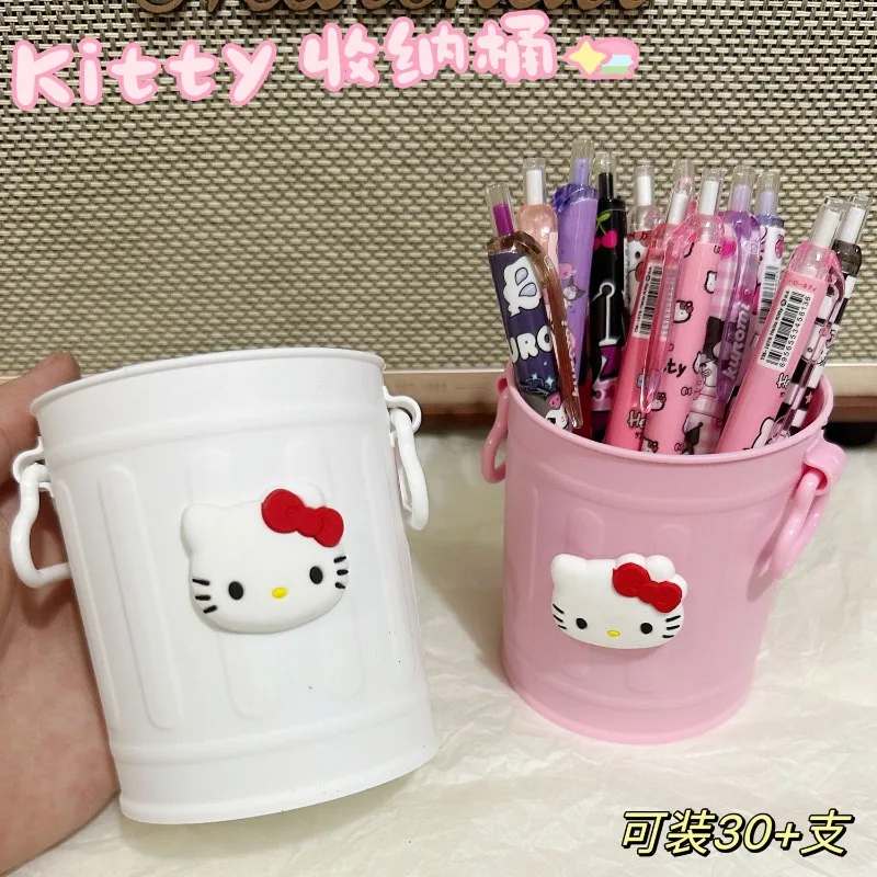 Hello Kitty-portalápices Kawaii para estudiantes, Sanrio japonés, lindo Escritorio, oficina, aprendizaje, papelería, Cubo de almacenamiento de brochas de maquillaje Simple