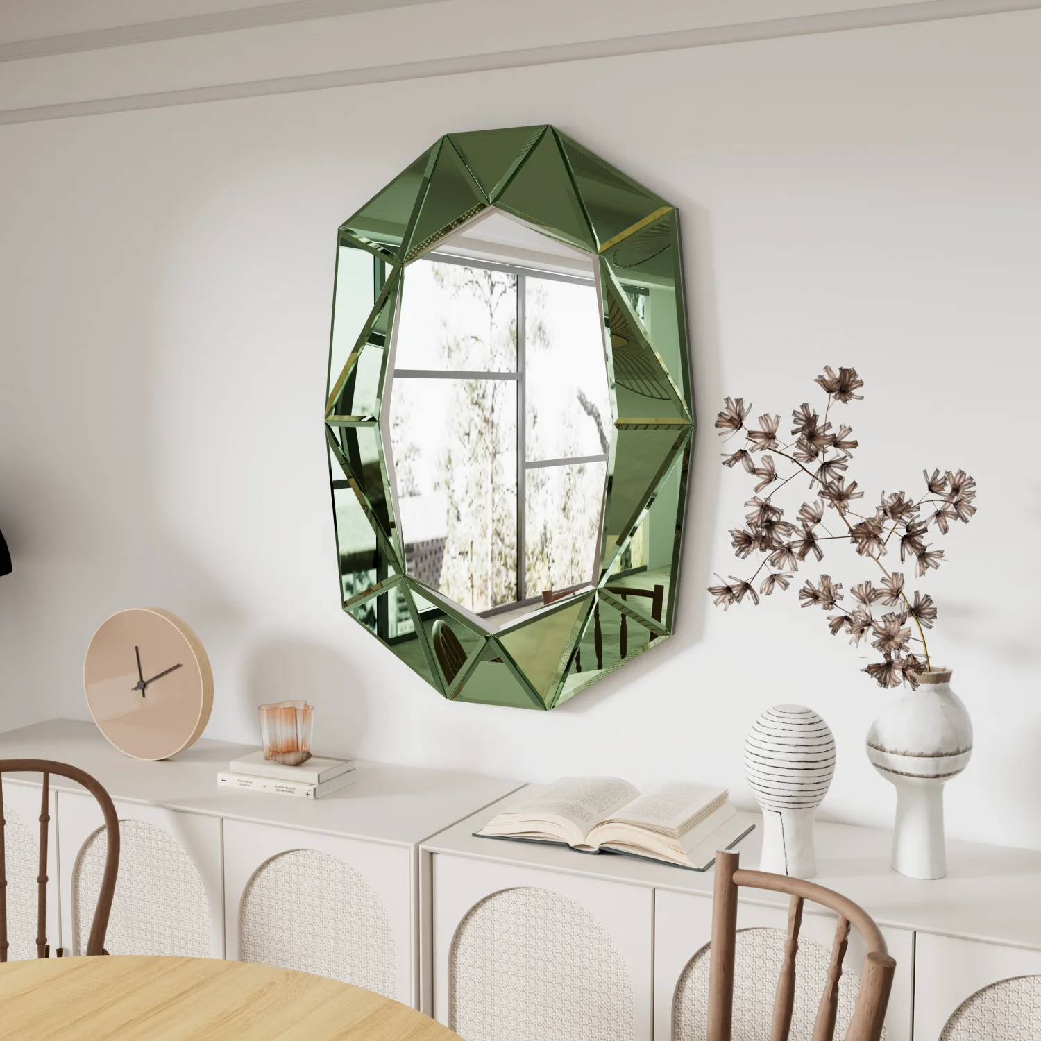 Asymmetrical Mirror Irregular Decorative Wall Mirror with Beveled Diamond Edge for Bedroom Living Room Entryway Hall Accent Mirror