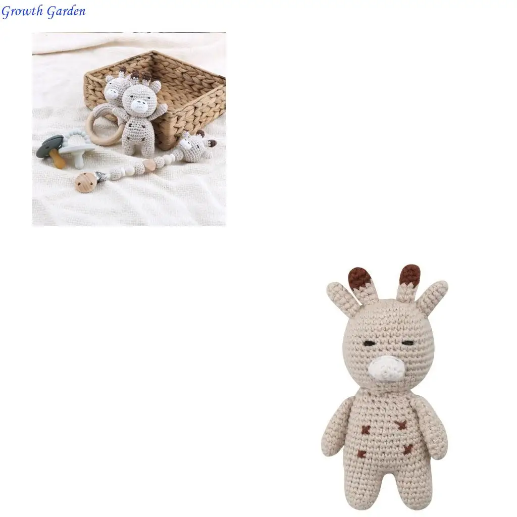 

Baby Wooded Cotton Pacifier Chain Crochet Deer Animal Teething Toy for Newborn E65D