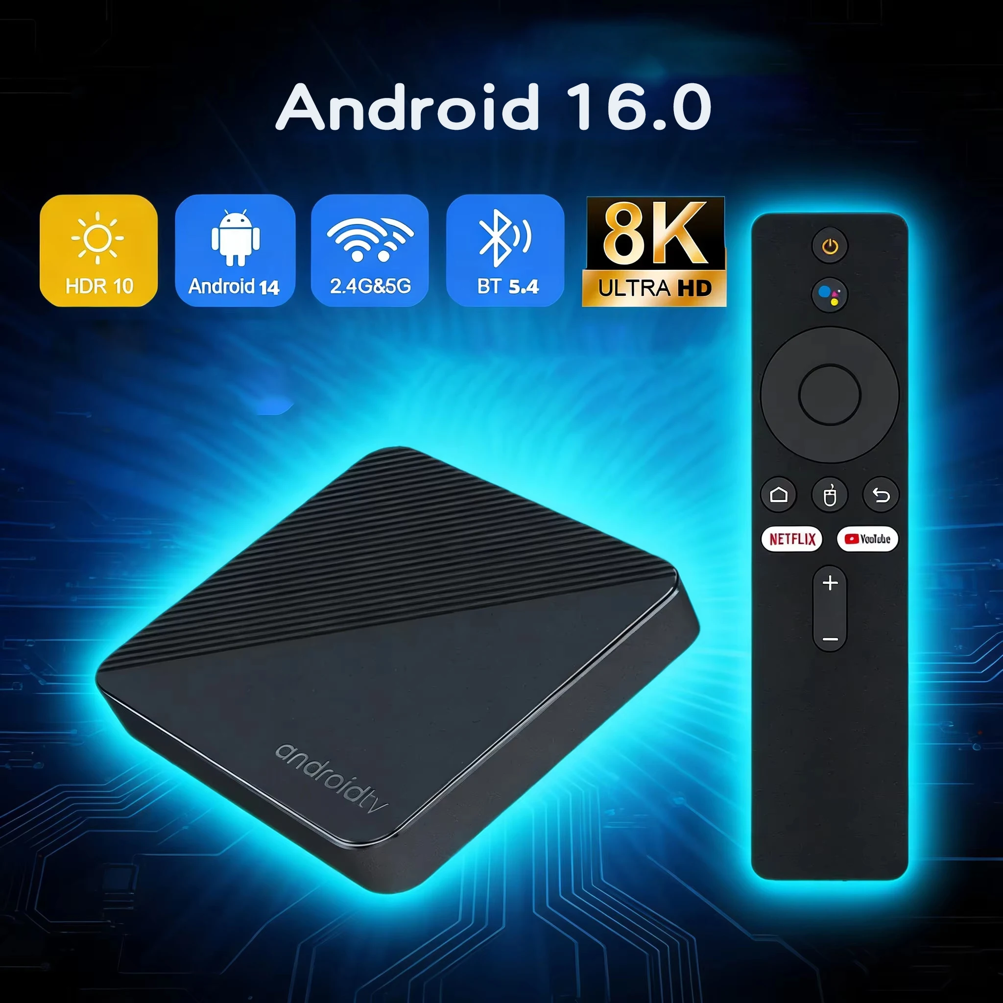 

Android 16 T8 Smart TV Box Google Voice Streaming Media Player Very Fast Set Top Box Dual Wifi 2.4G&5G HDR10+ 8K Bluetooth5.4