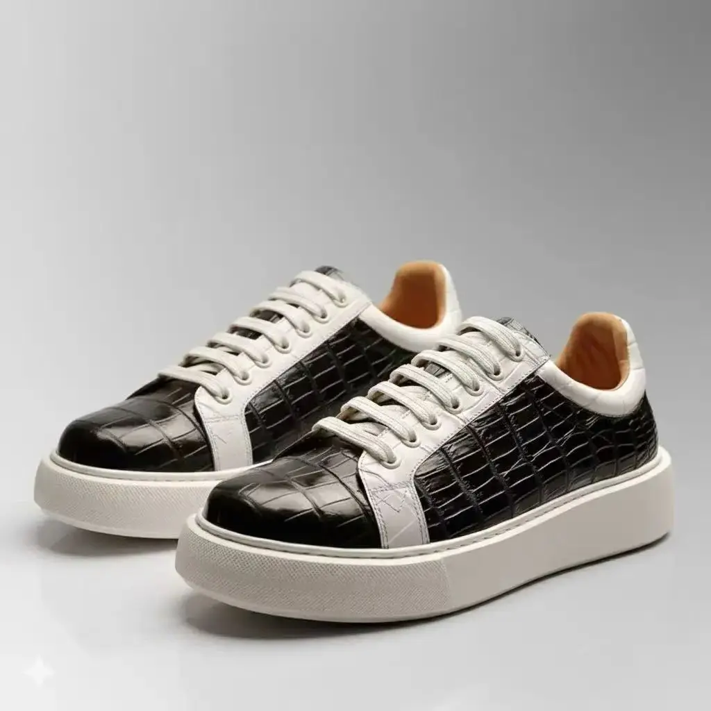 

2025 new arrival Fashion Crocodile Skin causal shoes men,male Genuine leather sneakers pdd769
