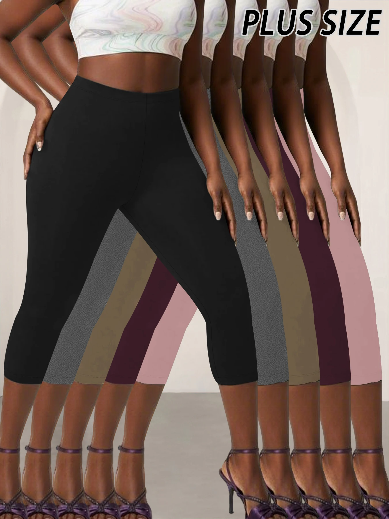 

5 pack Plus Size Women Athletic Capri Pants Super Soft No See Through Leggings for Workout Yoga Running