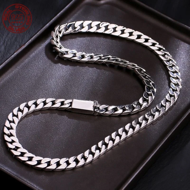 Factory Price 100% S925 Sterling Silver Necklace Bracelet 7MM 8MM 10MM Punk S925 Silver Certified Men Silver Jewelry  Gifts