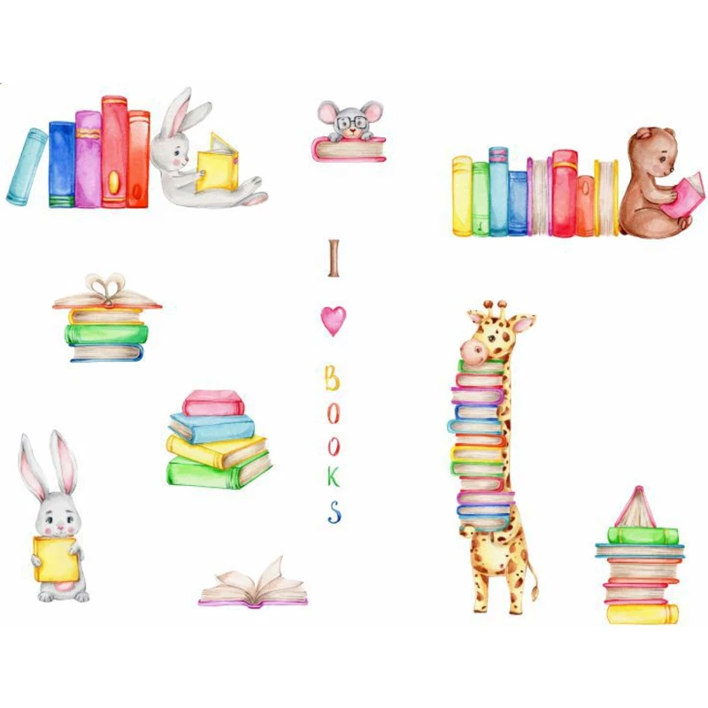 Giraffa Bear Rabbit Wall Stickers Essential Cartoon Animal Reading Patterns per camerette per bambini che fanno cadere i bambini in amore