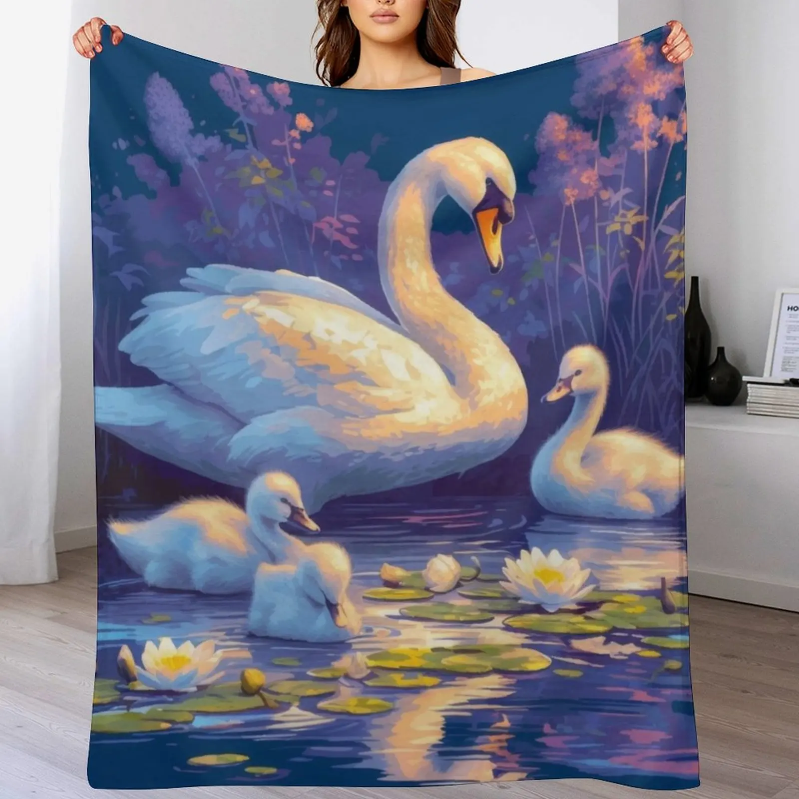 

Beautiful white swan Throw Blanket Luxurious Soft Blanket Holiday Gift for Family