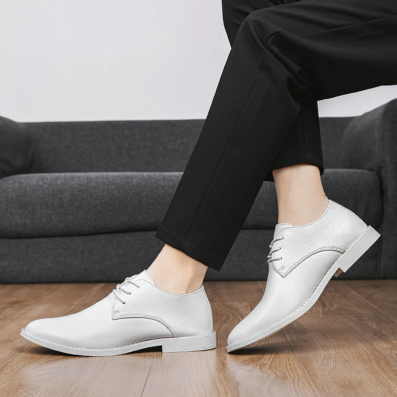 Men\'s Dress Shoes Pointed Toe Breathable Elegant Fashion Comfortable Wear-Resistant Casual Lightweight White Shoes Summer 2023