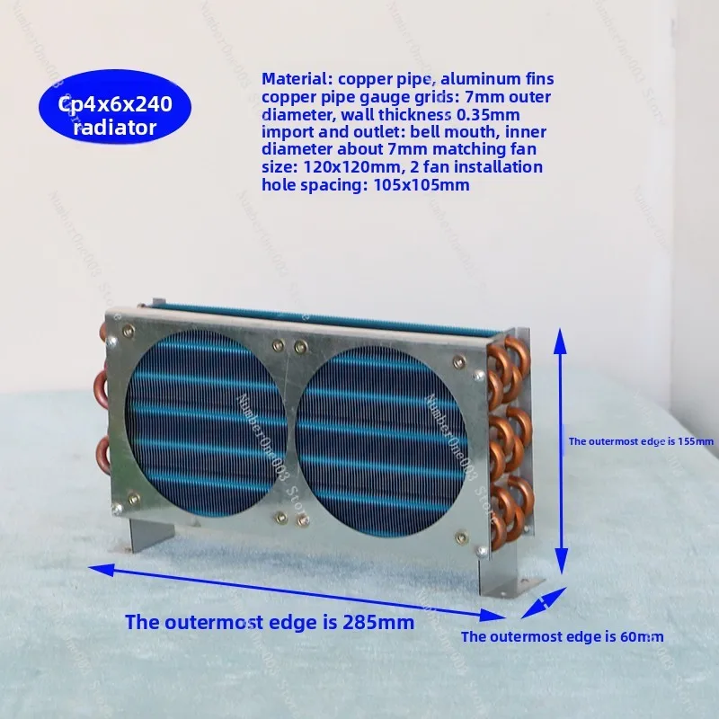 

CP4x6x240 Mini Air-Cooled Condenser – Copper Tube Finned Heat Exchanger with Fan for Refrigeration Evaporators