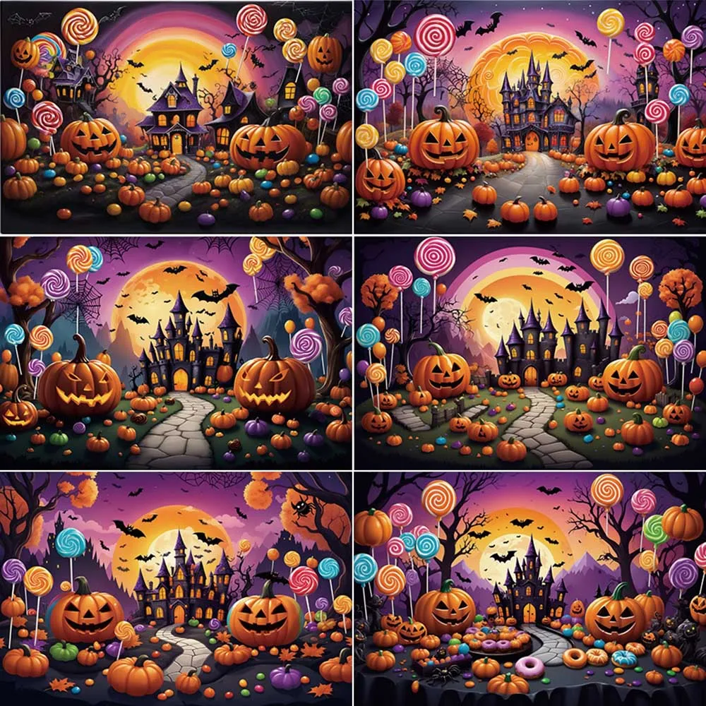 

MOON.QG Child Halloween Party Photography Background Candyland Castle Pumpkin Photo Shooting Backdrop Photographic Studio Props