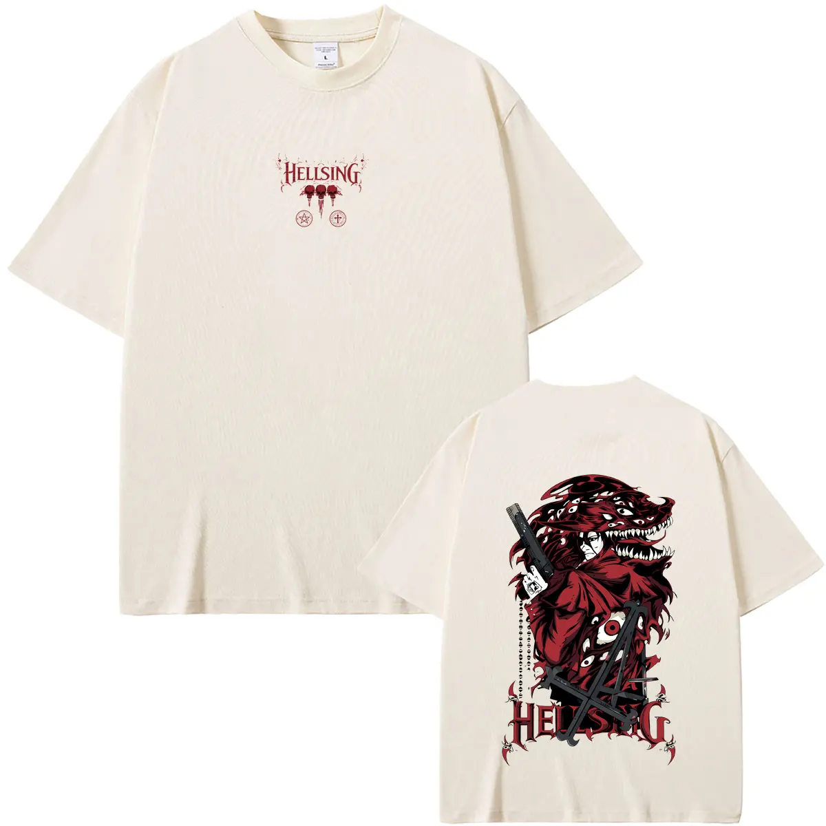 Anime Hellsing T-shirt Cartoon Vampire Alucard Skeleton Graphic T Shirts Tops Summer Men Women Vintage Manga Oversized Tshirt