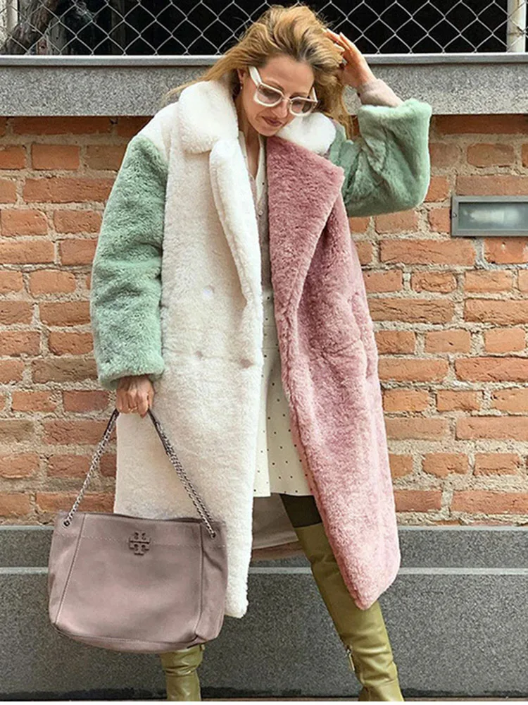 

ZADORIN New Winter Fur Coats Spliced Furry Rabbit Faux Fur Coat Woman Long Lapel Faux Fur Jacket Woman Y2K Clothes Fur Faux Coat