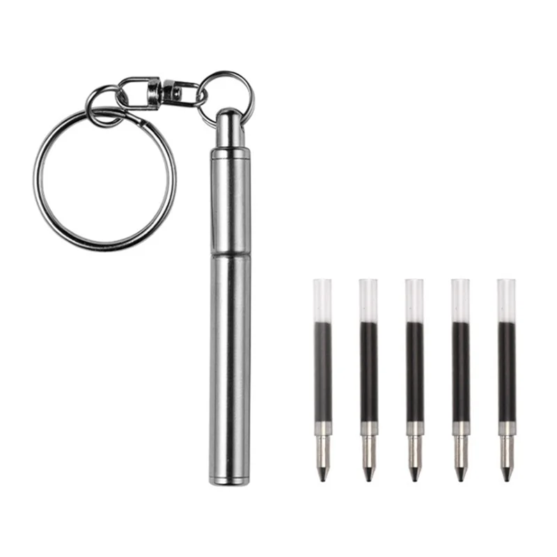 B74A Portable Key Ring Stainless Steel Telescopic Pen Telescoping Ballpoint Pen Keychain Tool For Outdoor Travel