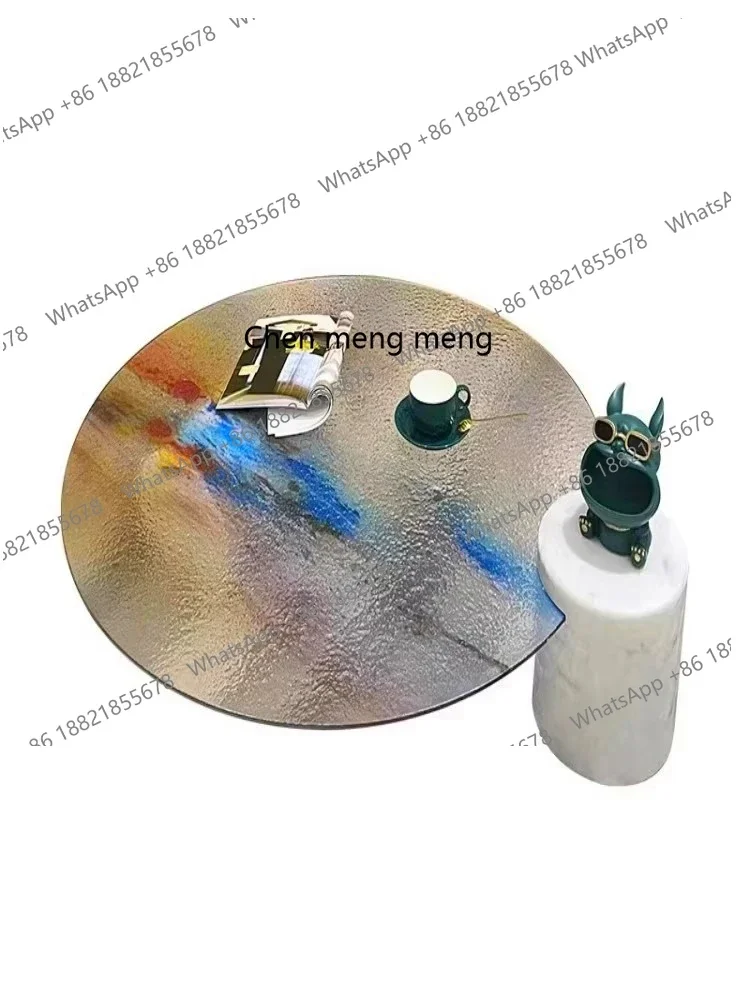 Water ripple coffee table round tempered glass light luxury Italian minimalist marble small apartment modern