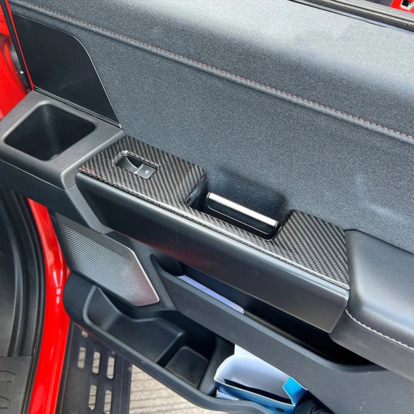 For 2022-2026 Ford Raptor F150 Carbon Fiber 2-Piece Rear Door Window Lift Handle Panel Cover
